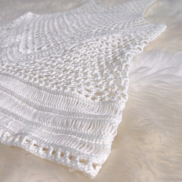 White Bohemian Crochet Knit Sheer Beach Cotton Cover Up Shirt Dress S M 4/6 - Picture 6 of 10